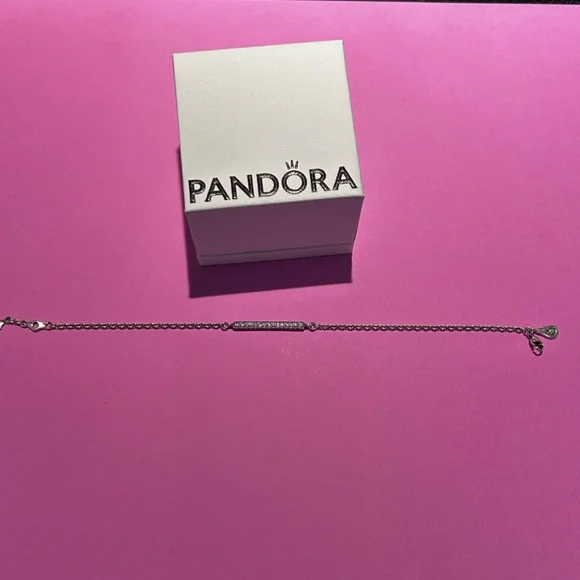 Authentic Hearts of Pandora Sterling Silver Thin Chain Bar Bracelet 2018 - Picture 6 of 9